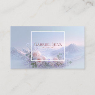 Carte De Visite Rose Florale et Crépuscule de Montagne Brumeuse