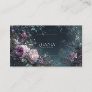 Carte De Visite Rose florale rose mauve luxuriante et minuit sombr