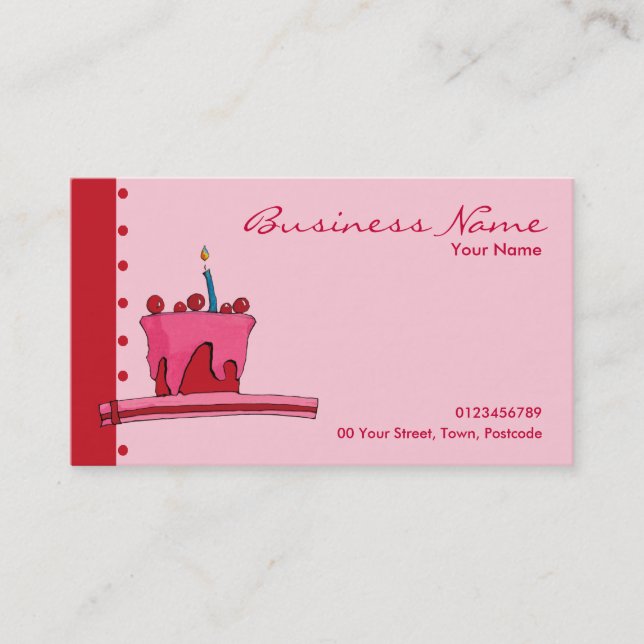 Carte de visite rose gâteau rouge et rose (Devant)