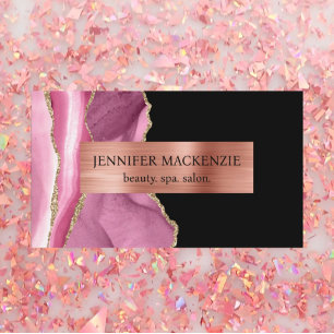 Carte De Visite Rose Gold Agate Luxueux Rose Noir Élégant