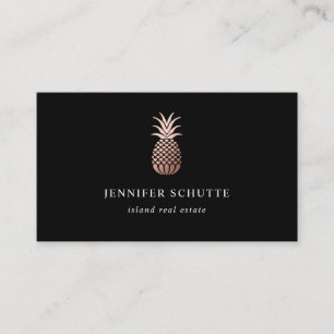 Carte De Visite Rose Gold Ananas Chic Black Island Realty Group