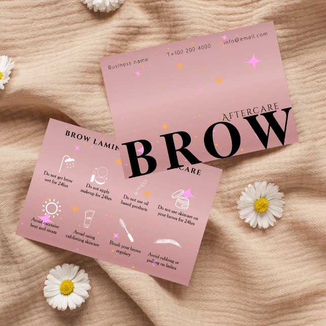 Carte De Visite Rose Gold après soins Instruction de souffle (Rose Gold After Care Brow Instruction Business Card)