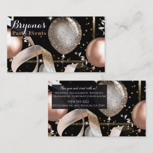 Carte De Visite Rose Gold Ballons Black Chic Party