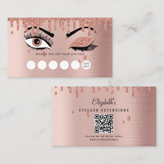 Carte De Visite Rose Gold Beauty Maquillage Artiste Eyelashes Fidé (Devant / Derrière)