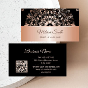 Carte De Visite Rose Gold Black Floral Mandala Maquillage Et Cheve