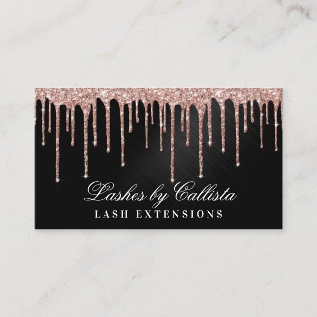 Carte De Visite Rose Gold Black Metallic Parties scintillant Lashe (Devant)