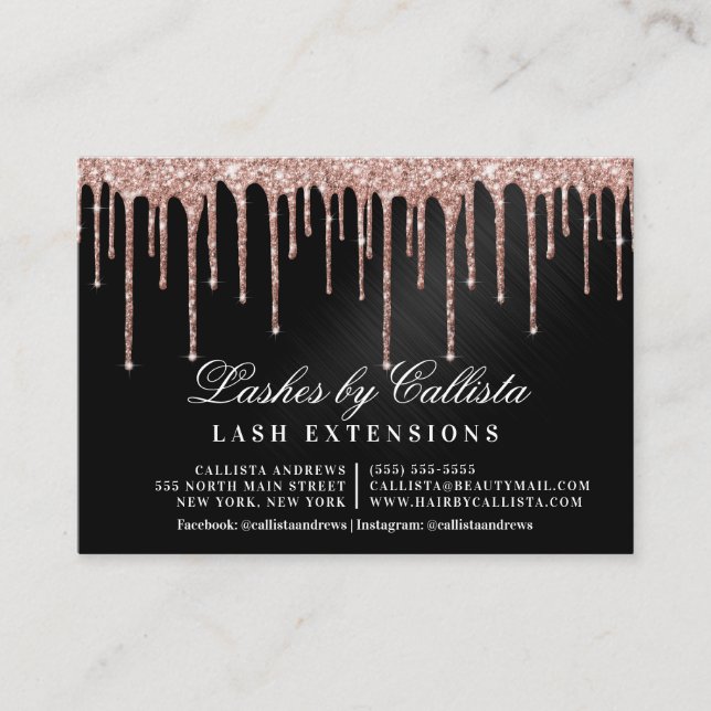 Carte De Visite Rose Gold Black Parties scintillant Drivers Lashes (Devant)
