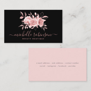 Carte De Visite Rose Gold Blush Feminine Floraison Script noir 