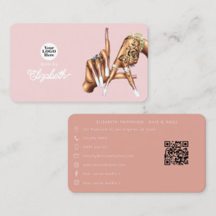 Carte De Visite Rose Gold Blush Pink LA Sign Nail Salon