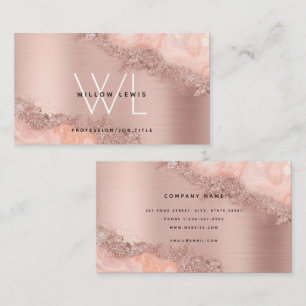 Carte De Visite Rose Gold Blush rose Agate Géode Parties scintilla