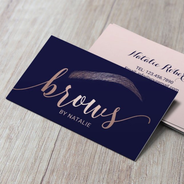 Carte De Visite Rose Gold Brows Microblading Salon Typographie Mar (Créateur téléchargé)