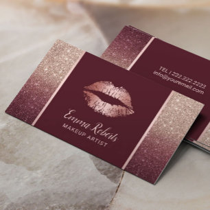 Carte De Visite Rose Gold Burgundy Ombre Chic Lips maquillage Arti