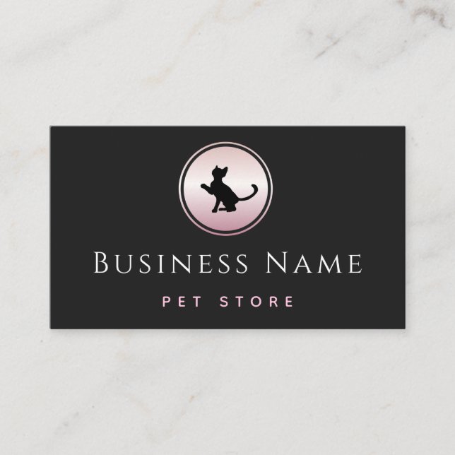 Carte De Visite Rose Gold Chat Logo Animaux de compagnie Fournitur (Devant)