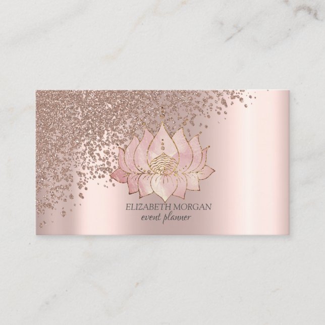 Carte De Visite Rose Gold Chic Diamants Lotus (Devant)
