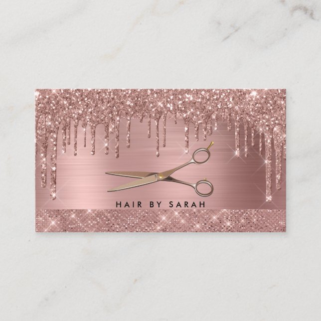 Carte De Visite Rose Gold Chic Parties scintillant  cheveux (Devant)