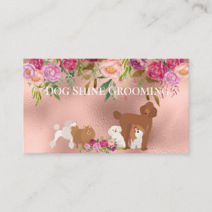 Carte De Visite Rose Gold Chien Grooming Floral Animaux Services