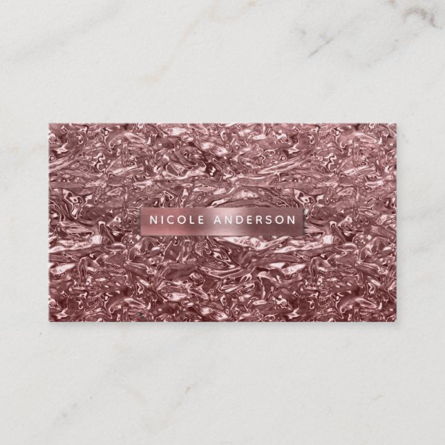 Carte De Visite Rose Gold Chromé Liquide Métallisé Glam Chic (Devant)