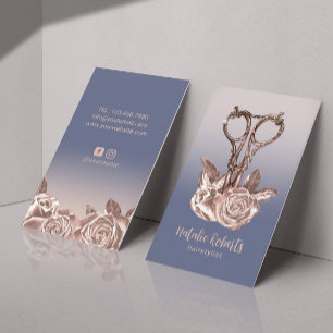 Carte De Visite Rose Gold Ciseau Purple Hair Styliste Salon