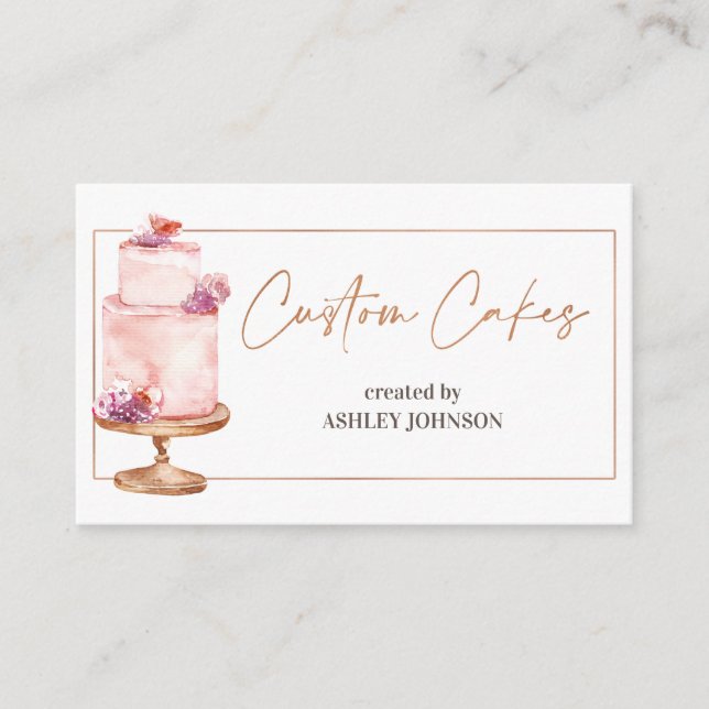 Carte De Visite Rose Gold Custom Cakes 9 cm x 5,5 cm (Devant)