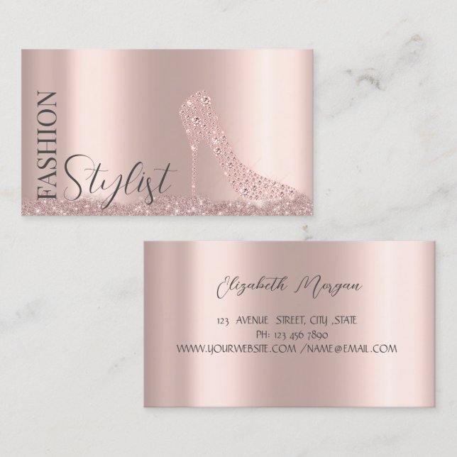 Carte de visite Rose Gold Diamants Talons Hauts (Devant / Derrière)