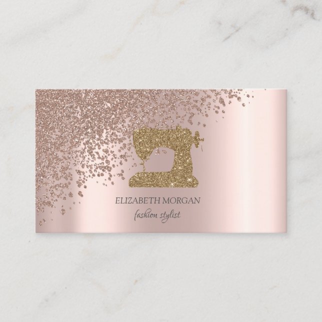 Carte De Visite  Rose Gold Diamonds Gold Glitter Sewing Machine (Devant)