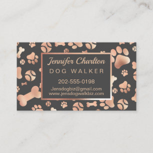 Carte De Visite Rose Gold Dog Walker Pet Sitter Empreinte de patte
