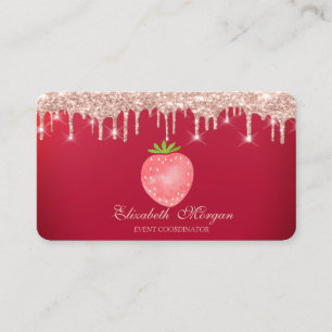 Carte De Visite Rose Gold Drips Fraise Rouge