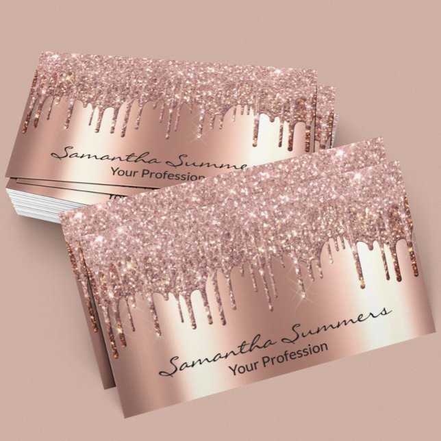 Carte De Visite Rose Gold Drips Metal Elegant Customize Glitter (Créateur téléchargé)