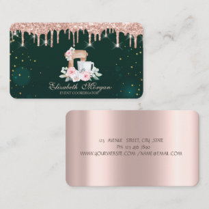 Carte De Visite Rose Gold Drives Mixer Flowers Vert