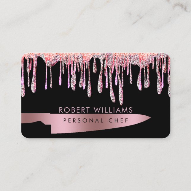 Carte De Visite Rose Gold Driving Chef Kitchen Tools Parties scint (Devant)