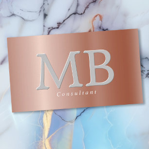 Carte De Visite Rose Gold Élégant et Argent Brossé Monogramme Vs2
