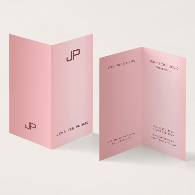 Carte De Visite Rose Gold Elegant Moderne Simple Monogramme Modèle (Intérieur et extérieur)