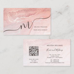Carte De Visite Rose Gold Encre Marbre Code QR
