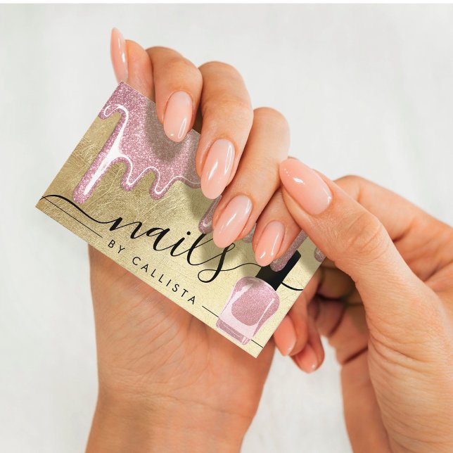 Carte De Visite Rose Gold épais Parties scintillant gouttes à ongl (Créateur téléchargé)
