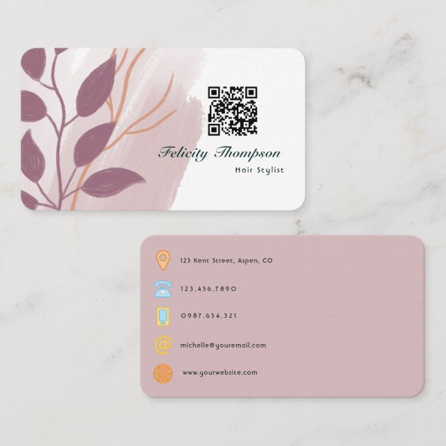 Carte De Visite Rose Gold et Rose Pâle Abstrait Code QR (Devant / Derrière)