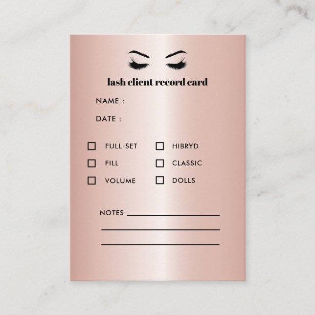 Carte De Visite Rose Gold Eyelash Extension Client Consultation (Devant)