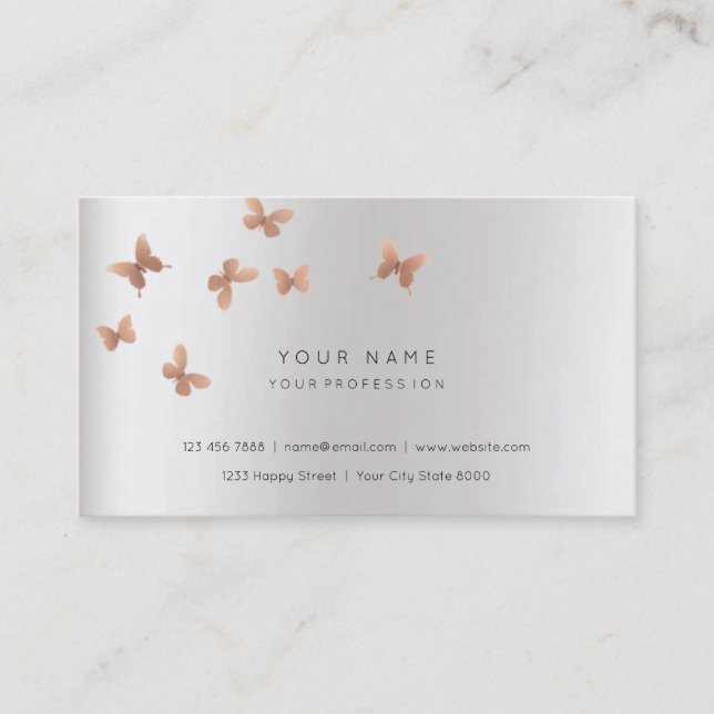 Carte De Visite Rose Gold Faux Blanc Grey Cooper Vip Pearly Silver (Devant)