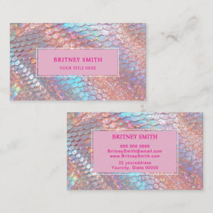 Carte De Visite Rose gold faux iridescent Mermaid Scale