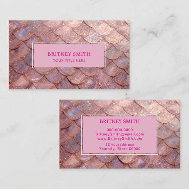 Carte De Visite Rose gold faux iridescent Mermaid Scale (Devant / Derrière)