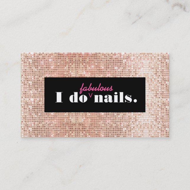 Carte De Visite Rose Gold Faux Sequins Manicurist Nail Salon (Devant)