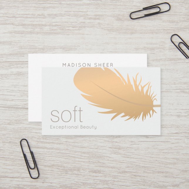 Carte De Visite Rose Gold Feather Estheticicician Skincare (Devant/Arrière en situation)