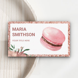 Carte De Visite Rose Gold Floral Pink Macaron Chef pâtisserie boul