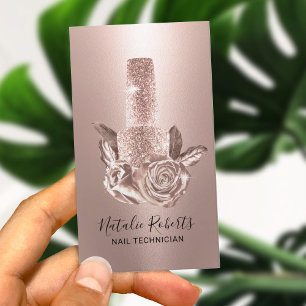 Carte De Visite Rose Gold Floral Polonais Bottle Manicuriste