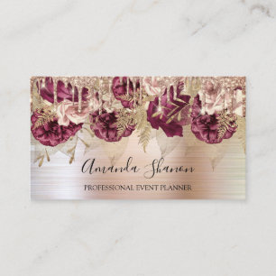 Carte De Visite Rose Gold Flowers broyé Drip QR CODE Logo
