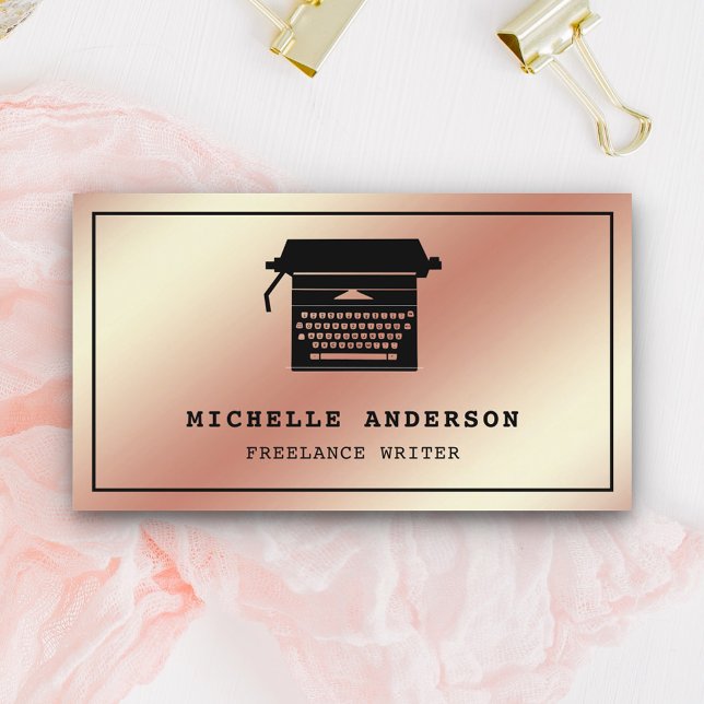 Carte De Visite Rose Gold Foil Chic Typewriter Professional (Créateur téléchargé)
