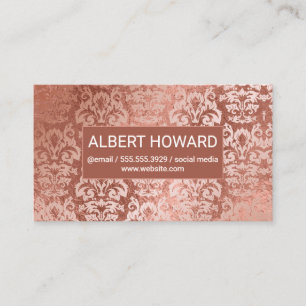 Carte De Visite Rose Gold Foil Damask Arrière - plan Metally brill