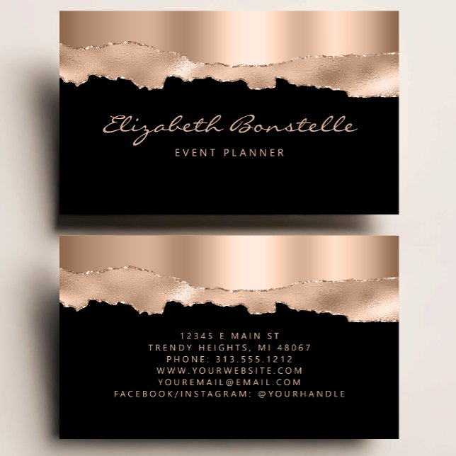 Carte De Visite Rose Gold Foil Noir Luxe (Créateur téléchargé)