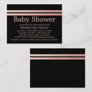 Carte De Visite Rose Gold Foil Stripes, billet de Baby Shower noir