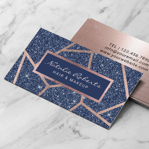 Carte De Visite Rose Gold Geometric Navy Blue Parties scintillant 