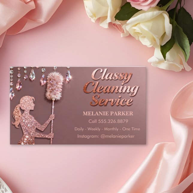 Carte De Visite Rose Gold Glitter Classy Cleaning Services (Créateur téléchargé)